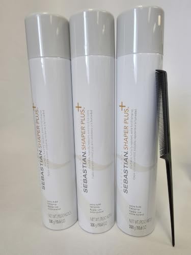 Shaper Plus Extra Hold Hairspray 10.6 oz 3 Pack with Black Comb.