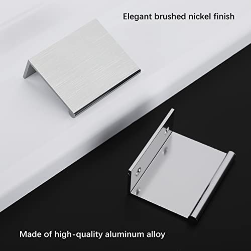 Image of Rergy 10 Pack 1-5 /16 inch Cabinet Pulls Brushed Nickel Finger Pulls for Cabinet | Aluminum Alloy Silvery Edge Pulls Modern Cabinet Handles for Kitchen, Cupboard, Drawers, Dressers, Screws Included