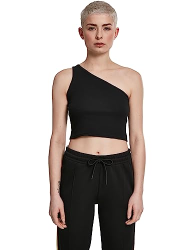 Urban Classics Ladies Cropped Asymmetric Top, Camiseta Deportiva De Tirantes Mujer, Negro (black 00007), XS