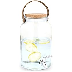 Dispensador De Agua Lima Navaris Dispensador de Bebidas con Grifo - Recipiente de Agua de Vidrio de 5.6 L - Botella de Cristal con Tapa y Cierre - Bidón con dosificador y asa