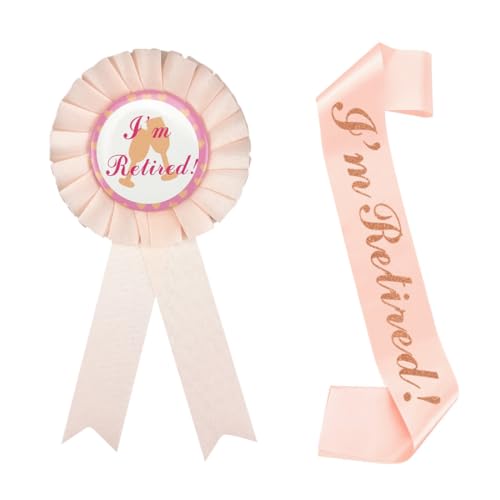 XPEX 2 Pezzi Regali pensione donna Gadget pensione donna Fascia Pensione Donna con Spilla,Gadget Pensione,Pensionata dell'Anno Donna Spilla Decorazione Addobbi Regali Festa di Pensione