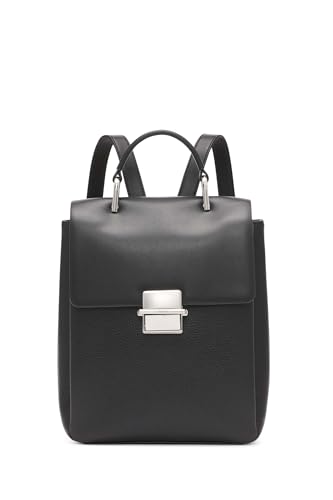 Calvin Klein Mochila feminina com aba e compartimento triplo cravo, Preto/prata, One Size
