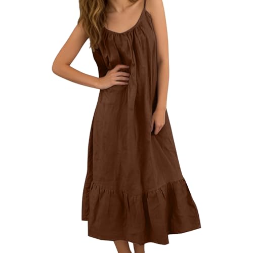 Vhersily Vestido de verano para mujer, sin mangas, con tirantes delgados en la parte posterior, suelto y fluido, con corbata trasera, estilo bohemio, vestido de playa o playa, cubre traje de baño