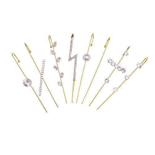 Eigso 8 Pieces Piercing Ear Wrap Climber Crawler Hook Earrings Set Gold Earcuffs for Women Girls
