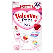 Charms, Valentine Pops Kit, 30 Pops plus Cards on Box, 5 Fun Flavors, 10.58 oz