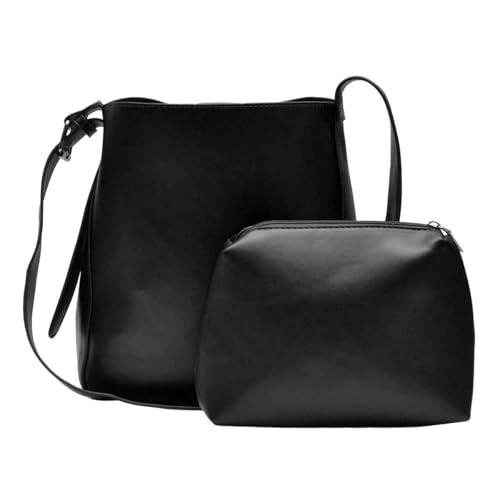 Nupouch Bolsa tiracolo grande Calla Milan, bolsa feminina de couro vegano, elegante, bolsa com zíper, conjunto de 2 peças, estilo moderno, Preto, Grande transversal
