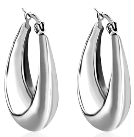 Chunky Oval/Round Smooth/Helix/Twist 18K Gold/Silver Hoops Earrings