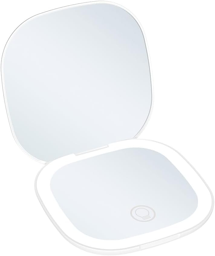 Makeup Mirror with Lights, Magnifying Mirror 5X, Compact Mirror with Uniform Dimmable LED Lights, Type-C Charging, ABS Drop-Resistant Case, Portable for Parties, Dates, Travel