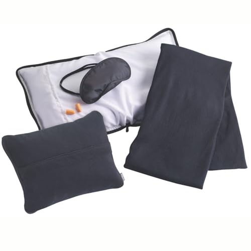 Lewis N. Clark Ultimate Comfort Set + Portable Travel Kit for Airplane, Includes Inflatable Pillow + Zippered Carrying Case, Cozy Fleece Blanket, Eye Mask for Sleeping & Foam Ear Plugs, Black