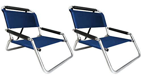Image of Neso Beach Chairs - Lightweight, Portable and Foldable Recliner Beach Chairs for Park, Camping and Outdoor Adventures - with Slip Pockets and Shoulder Strap - 2 Pack - Navy - Regular