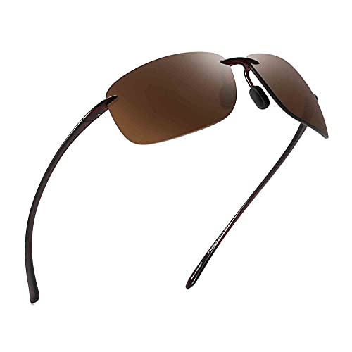 JIM HALO Sport Sonnenbrille für Damen Herren TR90 Randlos Unzerbrechlich Rahmen für Laufen Angeln Baseball Fahren Braun Cover