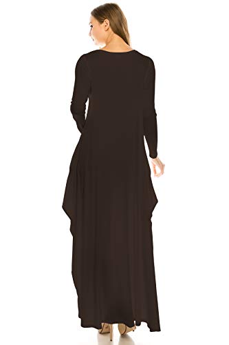 CB Womens Long Sleeve Stretch Loose Fit Maxi Dress with Pocket - Made in USA, 1X, Brown