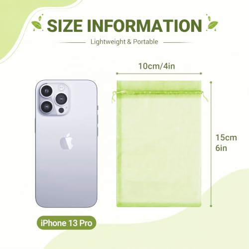 Image of FUNFERY 100PCS Apple Green Sheer Organza Bags 4x6 in, Goodie Bags Bulk | Small Mesh Gift Bag with Drawstring for Wedding Party Favor, Drawstring Pouch for Jewelry, Sachet Bags for Treat, Candy, Soap