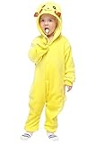 YAOMEI Kinder Unisex Jumpsuits, 2020 Kostüm Tier Onesie Nachthemd Schlafanzug Kapuzenpullover Nachtwäsche Cosplay Kigurum Fastnachtskostuem Weihnachten Halloween (Pikachu, 130)