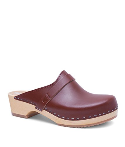 Sandgrens Swedish Low Heel Wooden Clog Mules for Women, US 10-10.5 | Tokyo Cognac Veg, EU 41