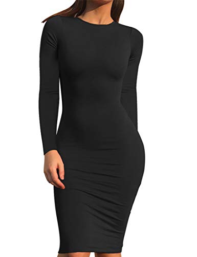 Mokoru Women's Casual Basic Pencil Dress Sexy Long Sleeve Bodycon Midi Club Dress2