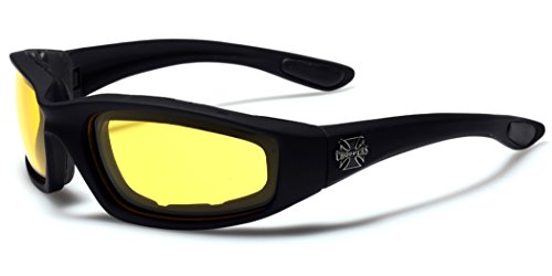 Choppers Padded Bikers Sport Sunglasses BLACK YELLOW