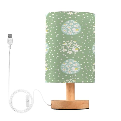 SDMKA Happy Easter Pattern Bedside Table Lamp for Bedroom, Minimalist Nightstand Lamp with Round Fabric Shade for Living Room, Office, No Bulb Required