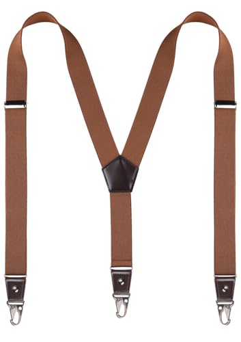 JRHEJTFZ Suspenders for Men with Snap Hooks Heavy Duty Adjustable 1.4 inches Wide Brown