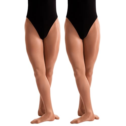 Lot de 2 paires de collants de danse scintillants | Lot de 60 deniers | Pour filles, enfants, adultes et femmes | Toast et Light Toast, toast, XL-XXLgrande taille tall