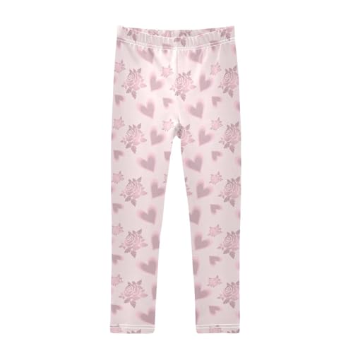 Hearts and Roses Girls Leggings,Workout Leggings for Girls Toddler Athletic Leggings Size for 3-10T