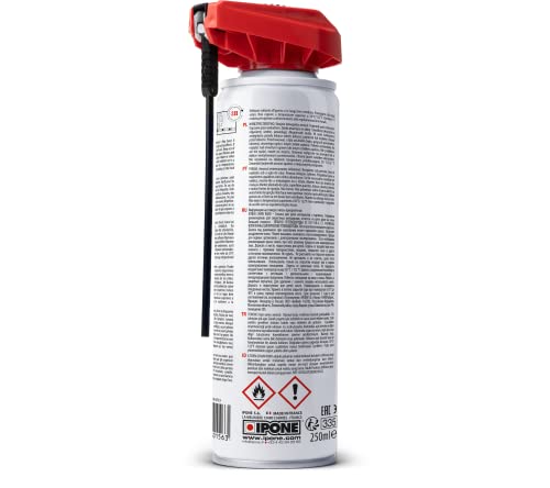 Instrucciones y advertencias en la parte trasera de la lata de grasa para cadena IPONE X-Trem Chain Road