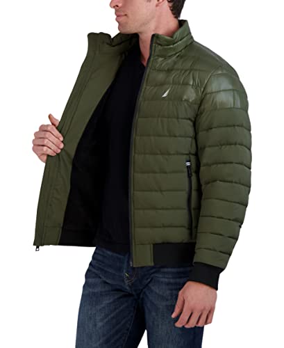 Image of Nautica Men's Mixed Media Quilted Bomber Jacket Water Resistant Long Sleeve Zip Up Coat