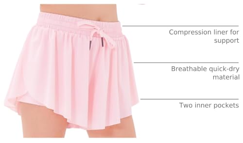 Image of Stelle Girls Flowy Shorts with Pockets Athletic Running Skirt High Waist Butterfly 2 in 1 Sports Short 5-16 Years