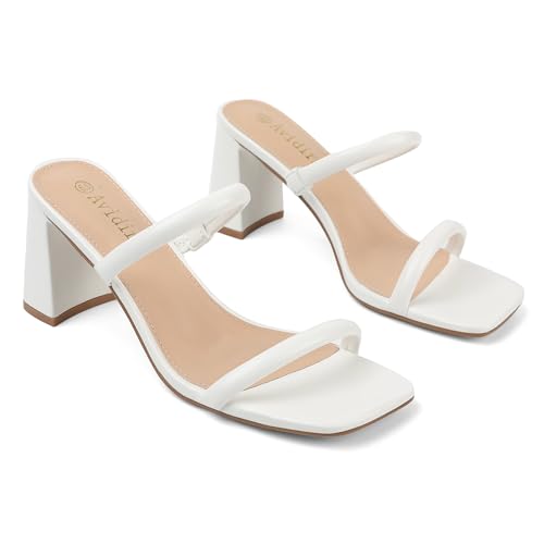 Women's Square Open Toe Heeled Sandals Two Strap Mules Slip On Block Chunky Mid Heels Sandals3