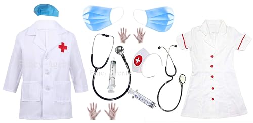 Image of Doctor Coat Costume and Nurse Costume Combo for kids| Doctor Dress for Kids| Nurse Dress for Kids| Nurse Uniform for Kids| Kids Fancy Dress Costume