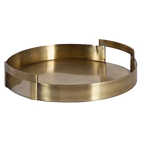 Kate and Laurel Myo Transitional Metal Round Tray, 15 x 15, Brass, Modern Glam Circular Decorative Serving Tray with Handles for Storage, Display, and Decor Cover