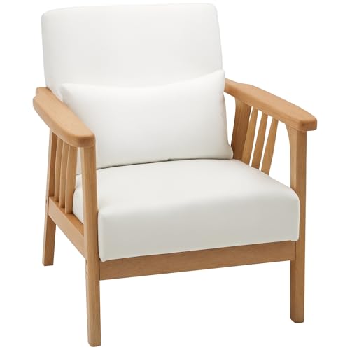 HOMCOM Sillón de Salón Sillón Nórdico Tapizado en Terciopelo Butaca Relax con Cojín y Patas de Madera de Caucho para Oficina Estudio Dormitorio 68x75x78 cm Crema