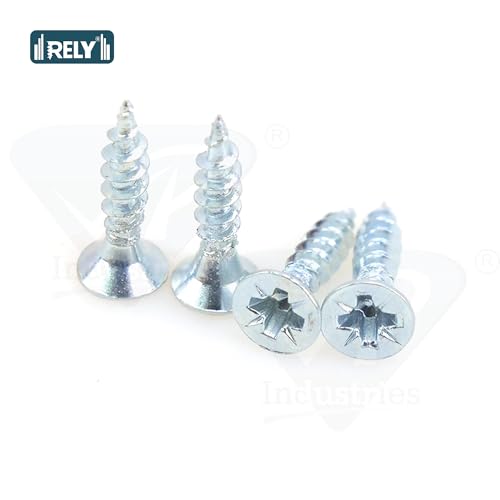 Image of Rely⇒VP INDUSTRIES (Pcs-50) No.6x20 mm CSK Philips Pozi Chipboard Screw - Flat Head Self-Tapping for Wood & Particle Boards