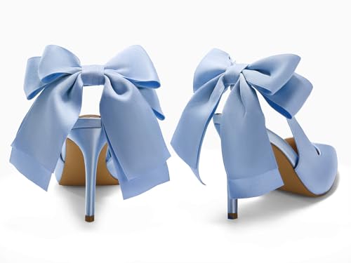 Image of Coutgo Womens Slingback High Heels with Bow Closed Pointed Toe Wedding Bride Dress Shoes Satin Pumps