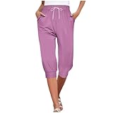 damen caprihose sommer elegant pull on, Haremshose Damen Sommer Kurz Caprihose Yogahose 3/4 Lang Sommerhose Leicht Sporthose Strandhose Luftige Dreiviertel Pumphose Aladinhose Capri Schlupfhose für