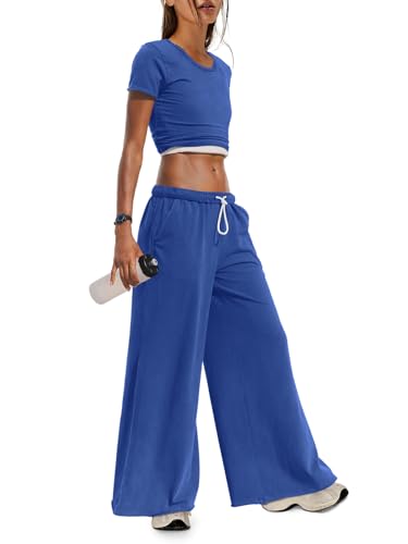Panadila Womens 2 Piece Lounge Set Matching Workout Sets Summer Crop Tops Wide Leg Pants Going Out Outfits2
