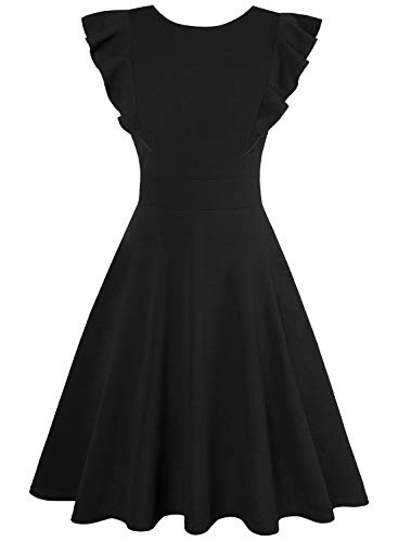 IHOT Women's Vintage Ruffle Floral Flared A Line Swing Casual Cocktail Party Dresses with Pockets2