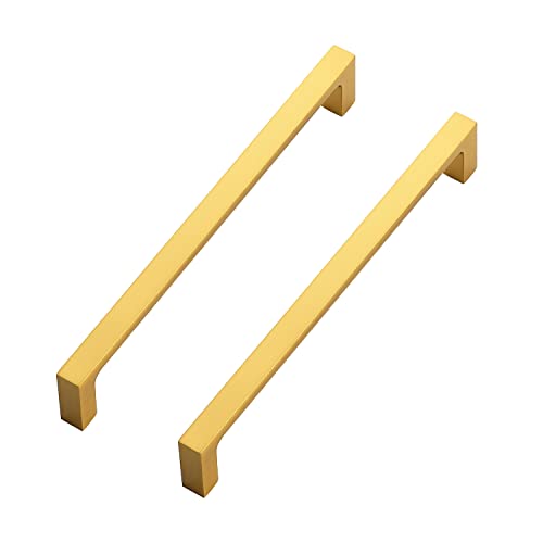 Image of Ravinte Brushed Brass Solid Pulls Cabinet Handles 6-1 /4 Inch 20 Pack | Solid Zinc, Slim Design, Mounting Screws Included, Kitchen Cabinet Hardware, For Cupboards, Dressers, Drawers