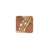 SHINUS BOHO 4Pcs Gold Cross Pearl Beaded Stack Bracelets Set for Women,Bohemian 14K Plated Dainty Trendy Stackable Ball Stretch Fashion Accessories Jewelry Friendship Gifts