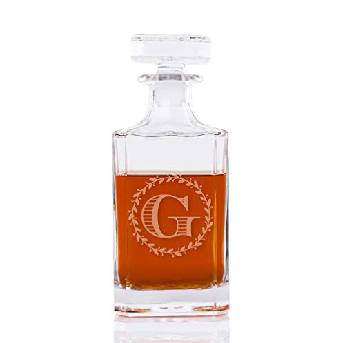 Leaf Wreath Circle Engraved Decanter 26-ounce, Letter G