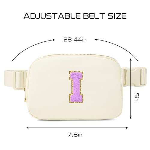 Image of Gitus Gifts for 8 9 10 11 12 Year Old Girls Belt Bag Fanny Pack Crossbody Bags with Initial Letter Patch Cute Stuff Birthday Gifts for Teen Girls Women Personalized Trend Stuff (Ivory-I)