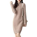 [JINJUDUO] ニットワンピース 秋冬 レディース セーター カシミヤ調 長袖 ミディアム丈 ゆったり 厚手 伸縮性 ハイネック スリムフィット 着痩せ効果 シンプルデザイン カジュアル・オフィス グレー