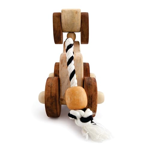 Image of Wooden Dog Pull-Along Toy for Toddlers | Natural Solid Wood | Cotton Pull String | No Metal | Eco-Friendly & Plastic-Free | Smooth Rolling Wheels | Nursery Decor Toy (1.5-4 Years)