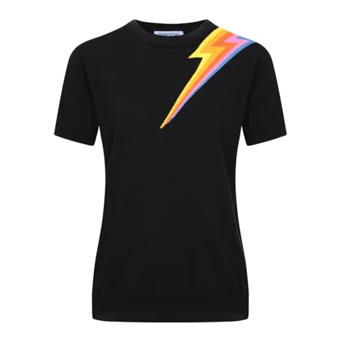 OXKnit Women's 1960s Retro Black Short Sleeve T-Shirts, Lightning Sleeve Crewneck Casual Knitted Tops