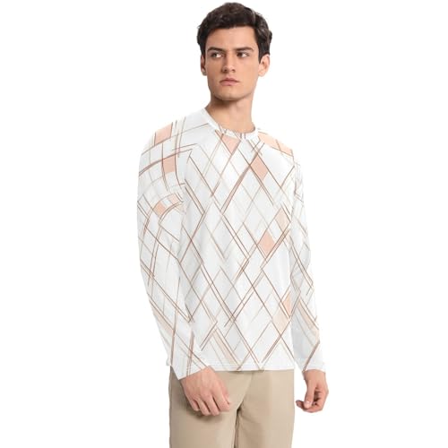 Rhomboid White Rose Gold Long Sleeves UPF 50+ Loose Type Elasticity Men's Sun Protection Long Sleeve Summer3