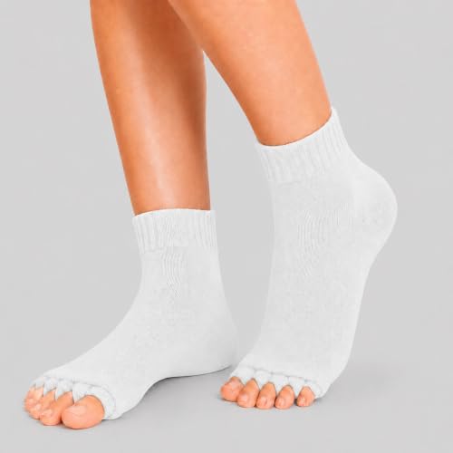 Image of Foot Alignment Orthopedic Cotton Socks for Men & Women | Five Toe Separator | Foot Pain Relief | Bunion Corrector | Plantar Fasciitis Support | Improves Posture & Flexibility | Free Size | White | 1 Pair