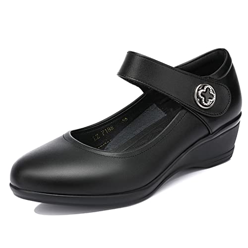 WOkismD Damen-Block-Knöchelriemen Mary Jane Runde Zehe Weicher...