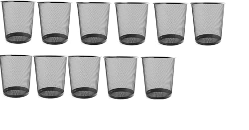 Image of G & P ENTERPRISE Metal Mesh Waste Bin (Black) - Big Size Office Dustbin, Heavy-Duty Wire Mesh Trash Basket, Round Open Mesh Garbage Bin for Home, Office, Bedroom & Study Table (Pack of 11)