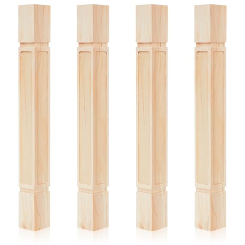 Threehoney 4 Pcs Farmhouse Table Legs 35.5 x3.5 Pine Dining Table Legs for Furniture Unfinished Wooden Furniture Dining Cottage Bench Coffee for DIY(Raised Panel)