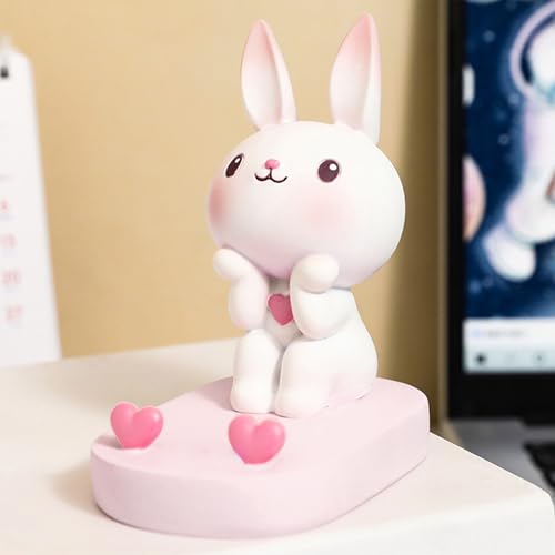 XGOPTS Cute Bunny Cell Phone Stand Holder Cartoon Rabbit Animal Phone Stand Mobile Phones Holder Desk Stands Decoration Universal Funny Resin Bunny Statue Phones Stands Desks Ornament for Home Office